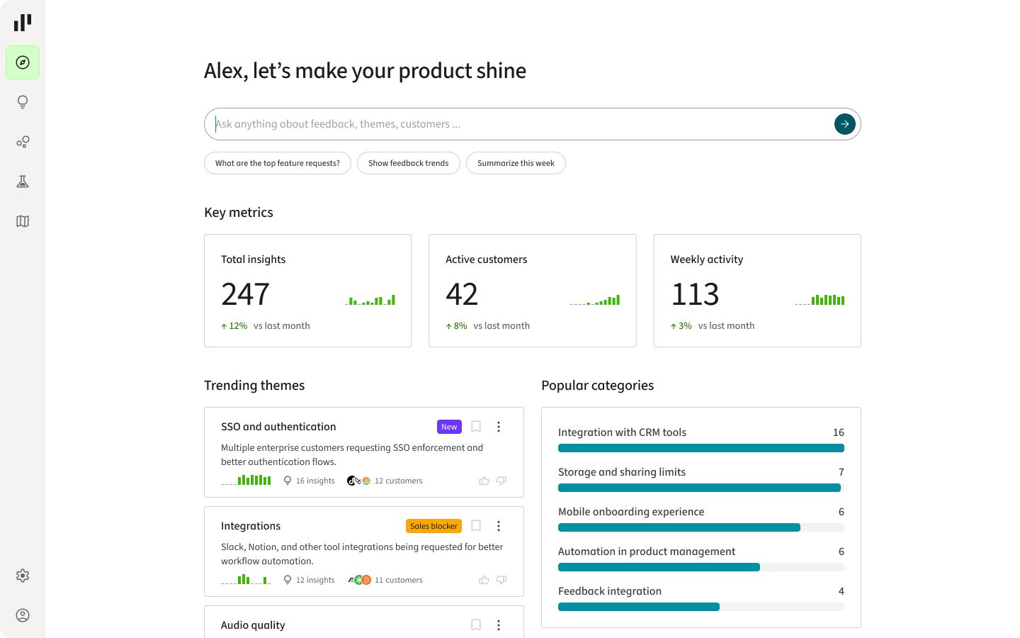 ProductSense dashboard